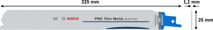 Lâmina precisa Bosch PRO Thin Metal S1137EAF para cortes finos de metais.
